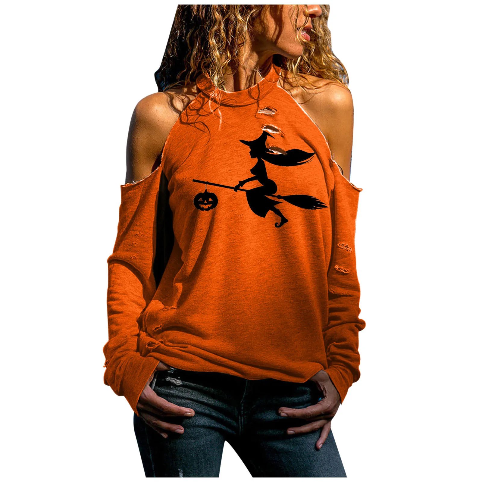 Женские повседневные свитшоты с открытыми плечами костюм на Хэллоуин ажурная