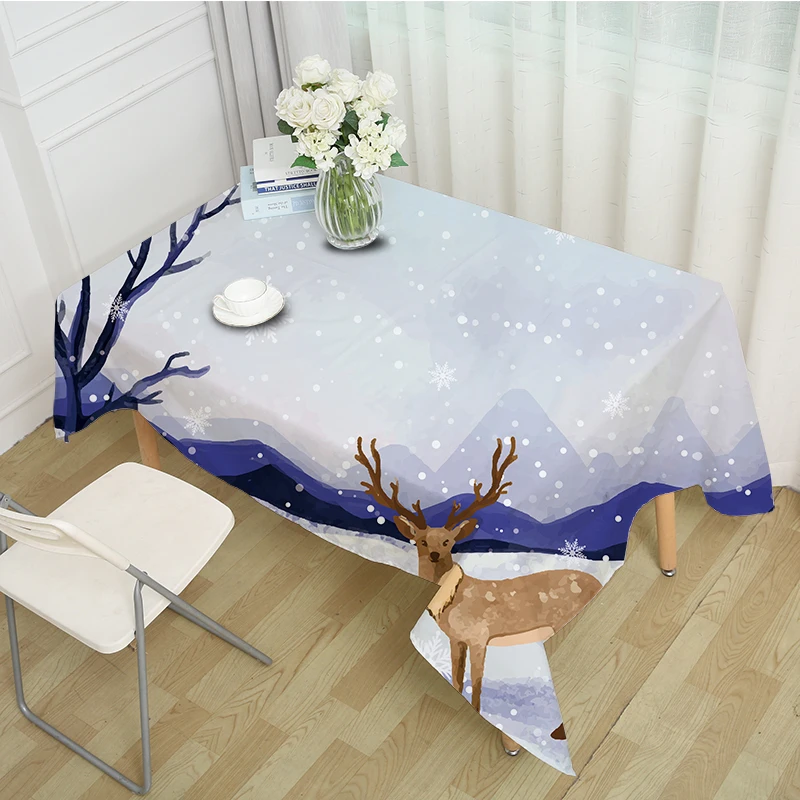 Свежая полиэфирная прямоугольная скатерть зимняя снежная Рождественская с