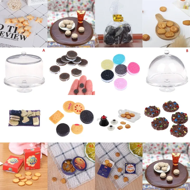 

1/12 Scale Dollhouse Miniature Cookies Mini Chocolate Snacks Cookie Jar Pretend Play Food for Doll House Kitchen Toy Accessories