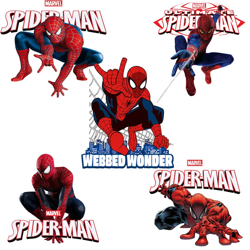 Anime Marvel Spiderman Ironing Patches Hot Transfers Clothing Patch Cartoon DIY Sewing Clothes Bag Decration Stickers Gifts