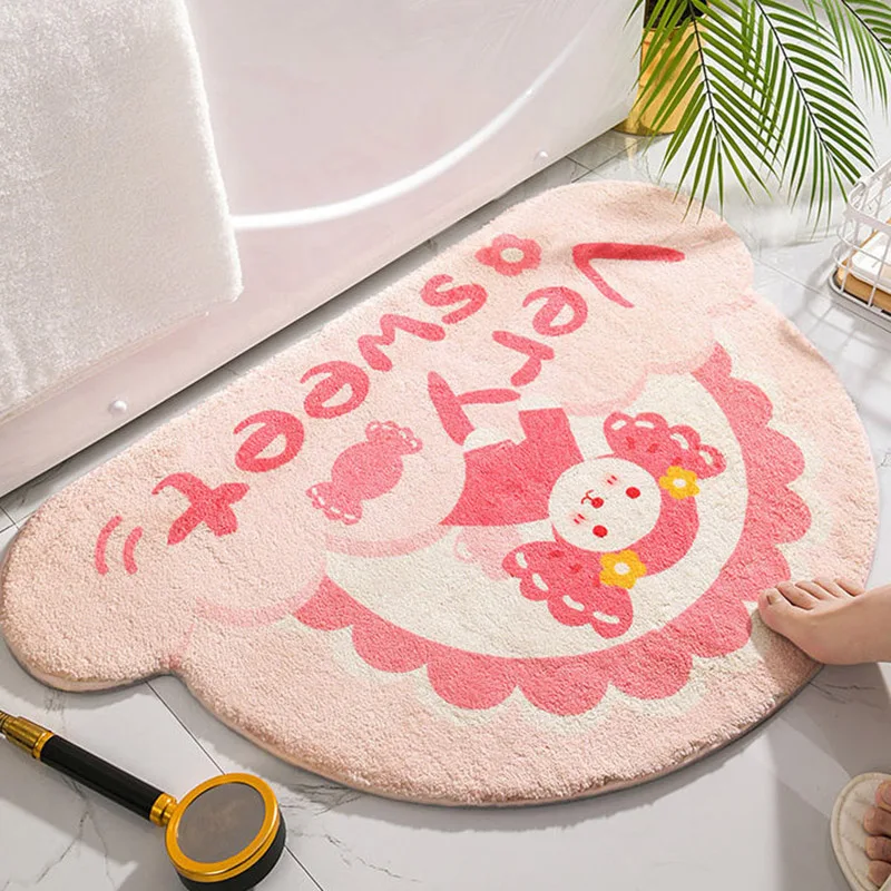 

Anti-Slip Bath Mat Polyester Cartoon Bathroom Mats Absorbent Quick-drying Bath Rugs Semi-circular Washable Bedroom Mat