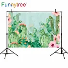 Фон Funnytree для детской фотосъемвечерние, зеленый, с изображением кактуса, весенних цветов, дня рождения, фотосессия фотография