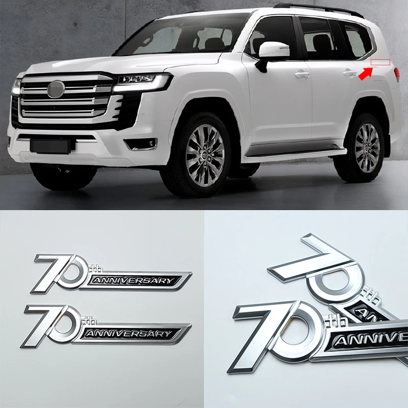 

For Toyota Land Cruiser LC300 LC200 FJ200 2pcs Side Emblem 70th Anniversary 3D Chrome Emblem Trunk Badge Sticker Trim