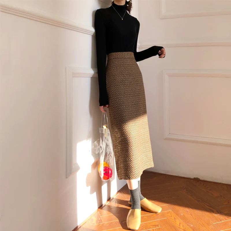 Женская шерстяная юбка карандаш в клетку модельная элегантная твидовая OL