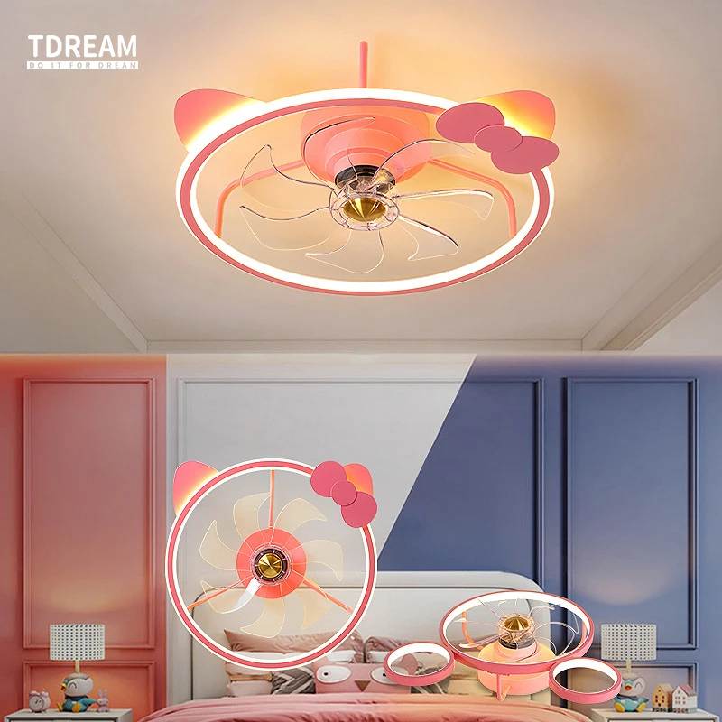 

Children's Room Ceiling Fan Lamp Nordic Simple Restaurant Bedroom Cartoon Electric Fan Ceiling Lamp