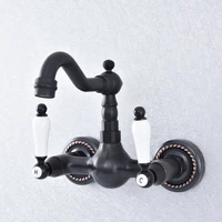 black oil rubbed bronze brass wall mounted dual ceramic handles kitchen bathroom vessel sink faucet mixer taps asf716