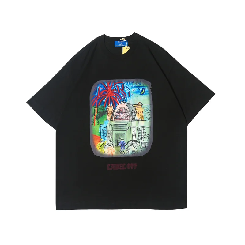 LINDSEY SEADER SEASIDE TOWN TEE 2020 Men Hip Hop T Shirt Streetwear Summer Short Sleeve Loose Cotton T-Shirt Harajuku | Мужская одежда