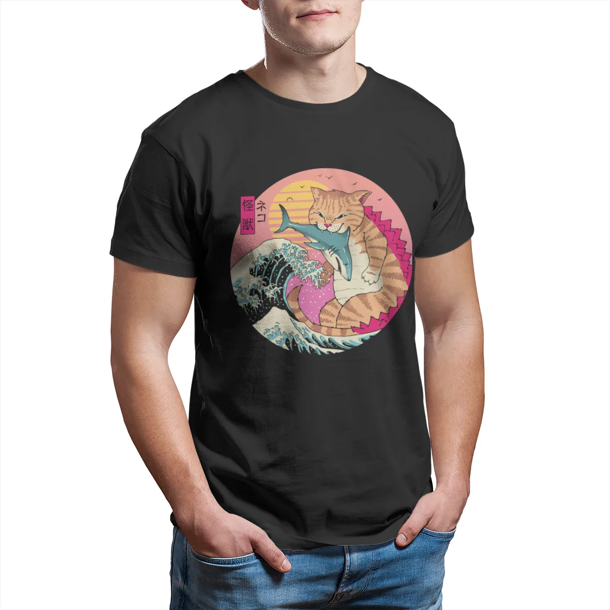 

Neko Wave Kaiju Japanese Anime cat Essentials Oversized RoundCollar 2021 High Quality Men Clothing 137639