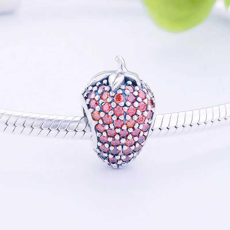 925 пробы Серебряный циркониевый светящийся фруктовый клубничный бисер Подходит