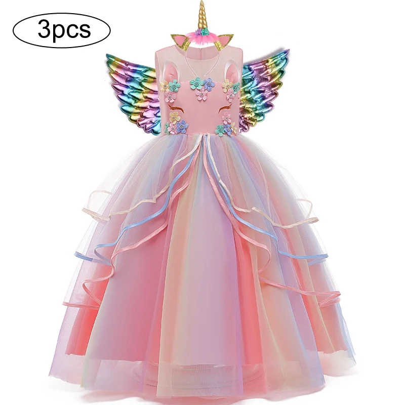 best baby dresses Christmas Girl Unicorn Rainbow Long Dress Flower Girl Wedding Party Princess Dress Lucky Baby Girls Birthday Dress Set 3-12 Year baby girl skirt