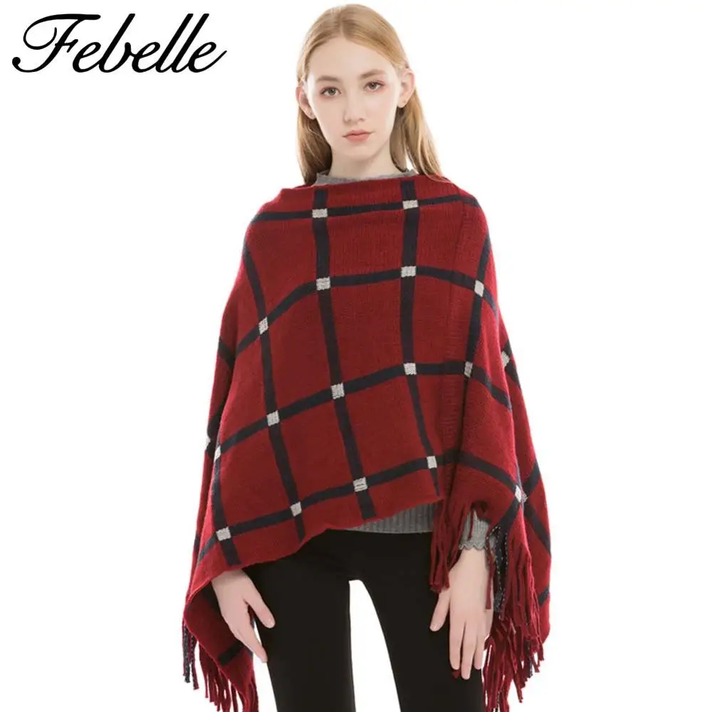Febelle женская имитация кашемира теплый хедж плащ большого размера клетчатый