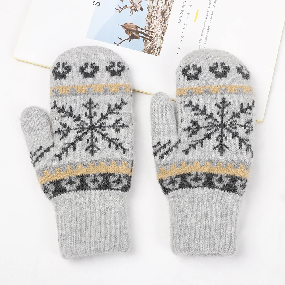 

Двухслойные кашемировые перчатки, женские зимние плотные теплые варежки на все пальцы, вязаные перчатки, перчатки для девочек, рукавицы с у...