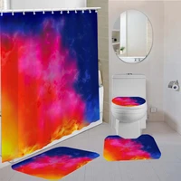 34 pieces color geometry shower curtains sets colored lines carpet toilet 3d print bathroom mat stripe kids shower curtain
