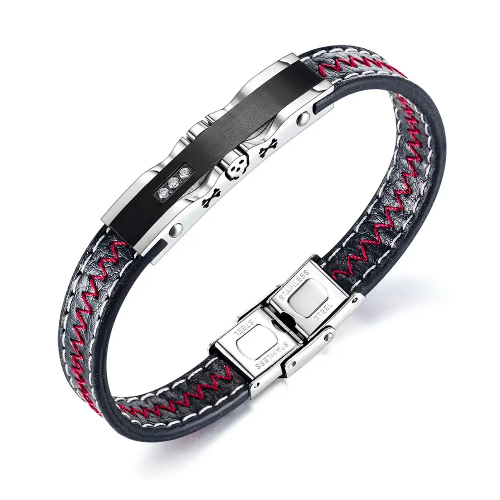 

Fashion Jewelry Combination Black Color Leather Stainless Steel Buckle Men Bracelet Hot Selling For Birthday Simple Gift