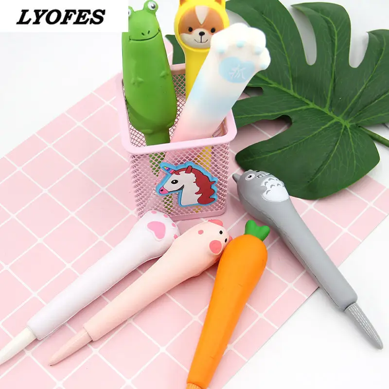 

1 Pcs Cute Creative Sponge Decompression Soft Gel Pen Slow Rebound Pinch Pens Kawaii Cartoon Stationery unicorn bear