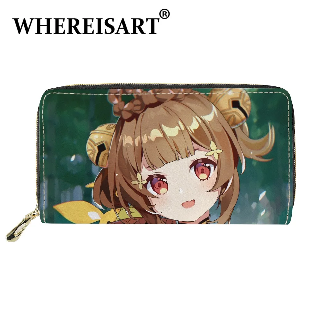 

WHEREISART Novel Design Game Genshin Impact Women PU Leather Long Wallet Lovely Yaoyao Pattern Money Credit Card Purse For Girls