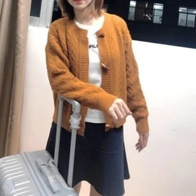 Женский вязаный свитер с пуговицами в виде рога МАЗ Свободный кардиган верхняя