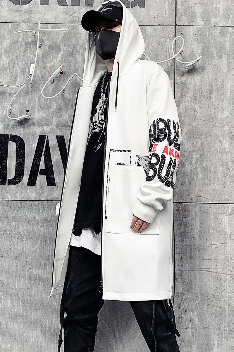 

Men Jacket Men 5XL Print Hooded Long Coat Black 2021 Hip Hop Streetwear Men's Jackets Outwear