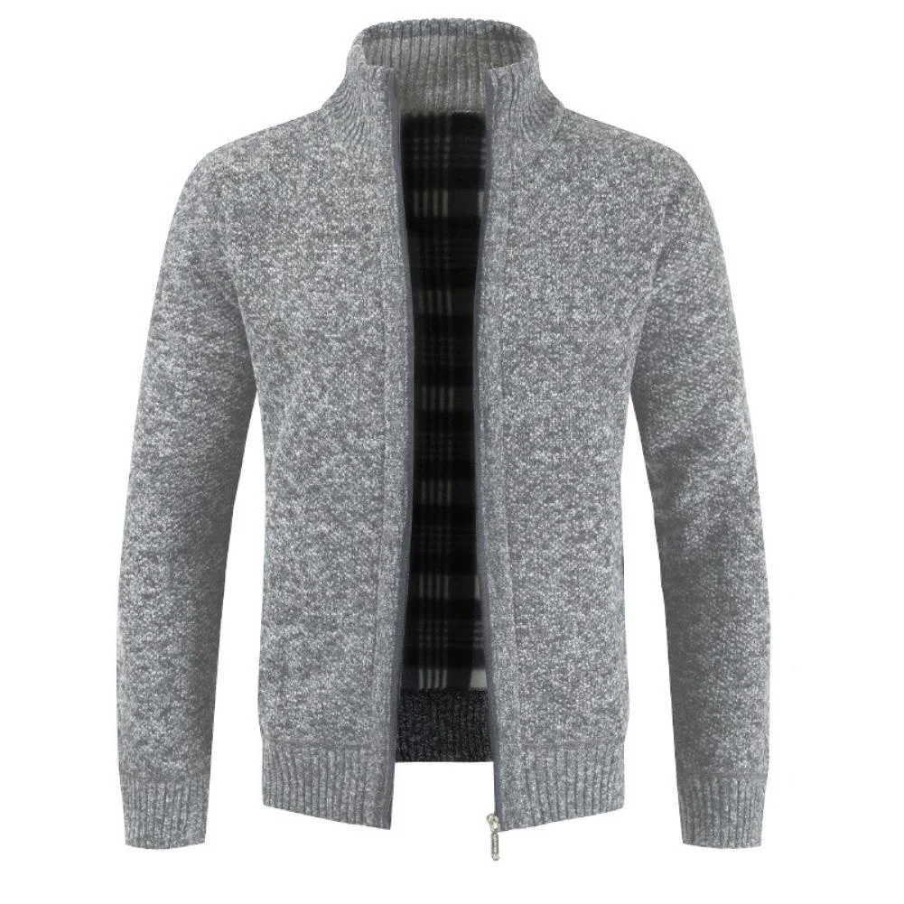 

Warm and comfortable knitted men's sweater, knitted jacket with pockets, plush lining, suitable for autumn and winter