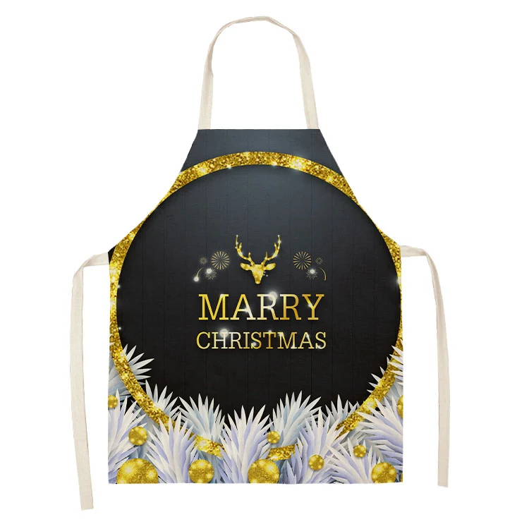 

Christmas Golden black Gift Pattern Cleaning Aprons 53*65cm Home Cooking Kitchen Apron Cook Wear Cotton Linen Adult Bibs 46398-4