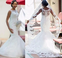 nigerian wedding dresses sheer straps sequins mermaid court train elegant arabic muslim plus size bella naija illusion bridal