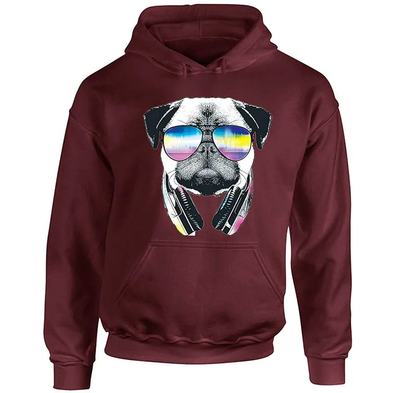 

Pug with DJ headphones and sunglasses unisex pullover hoodie