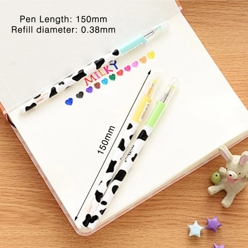 

12 Colors Cute Cartoon Milk Cow 0.38mm Fineliner Pens Marker Pen Gel Ink Pen Set Arts students School Office Supplies Stationary