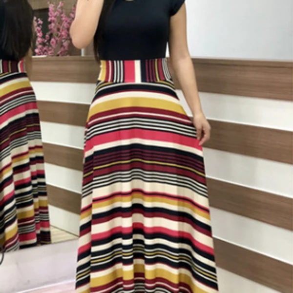 Женская футболка с коротким рукавом Круглый воротник принт длинное платье для