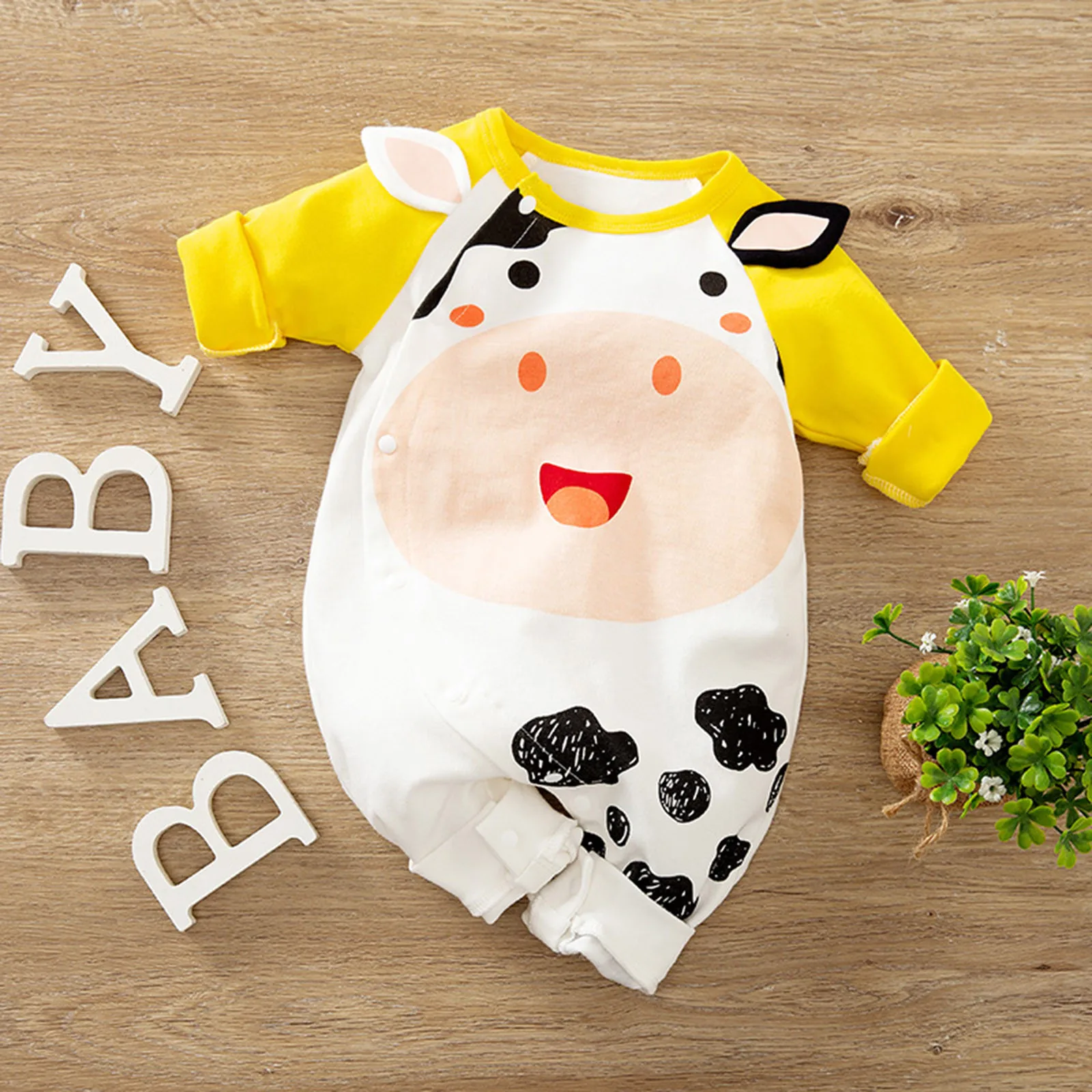 Newborn Infant Baby Boys Girls Dairy Cow Print Cartoon Romper Jumpsuit Outfits boy clothes kinder kleding meisje E1 | Мать и ребенок
