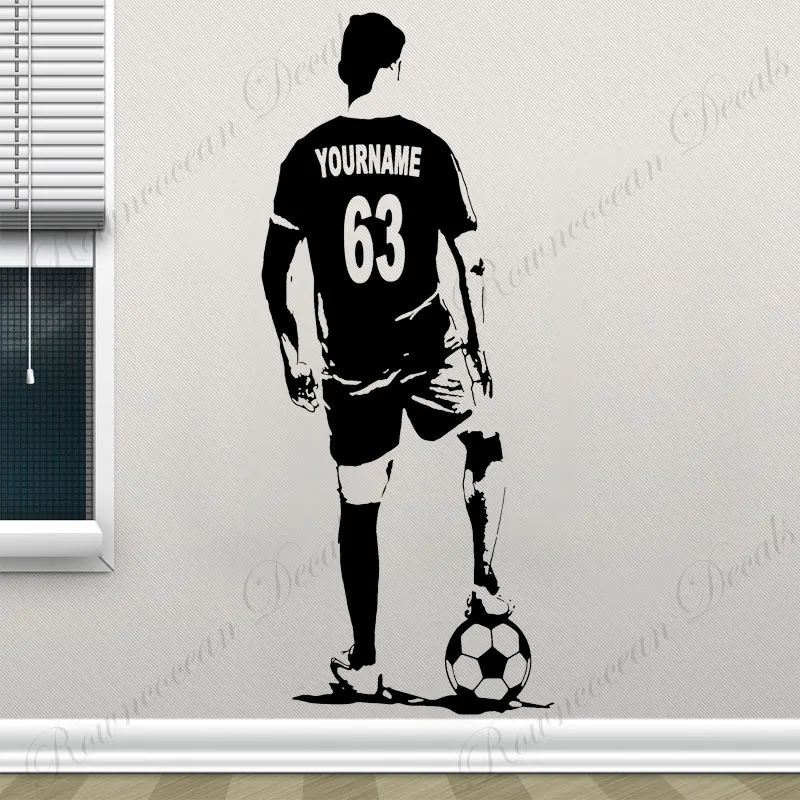 Индивидуальное имя и № Наклейка на стену футбольный мяч спортивные футболист
