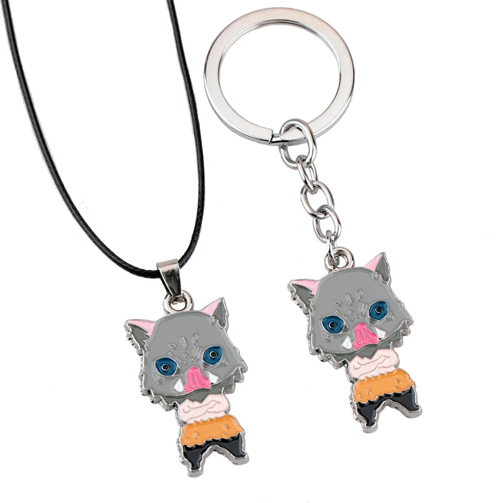 

Demon Slayer Metal Necklace Jewelry Hashibira Inosuke Pig Pendants Anime Cartoon Chain Choker Keychain Gifts Accessories