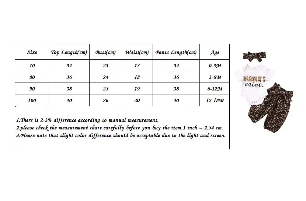 

Pudcoco 2020 New Newborn Infant 3pcs/set Letter Leopard Print Short Sleeve Romper+Bowknot Trousers+ Headband 0-18M