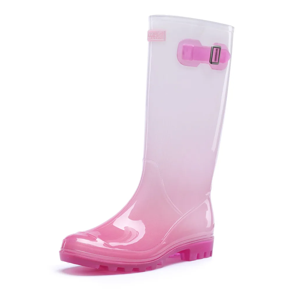 

08-246 TONGPU Women's Glossy Waterproof Wellies with Side Buckle