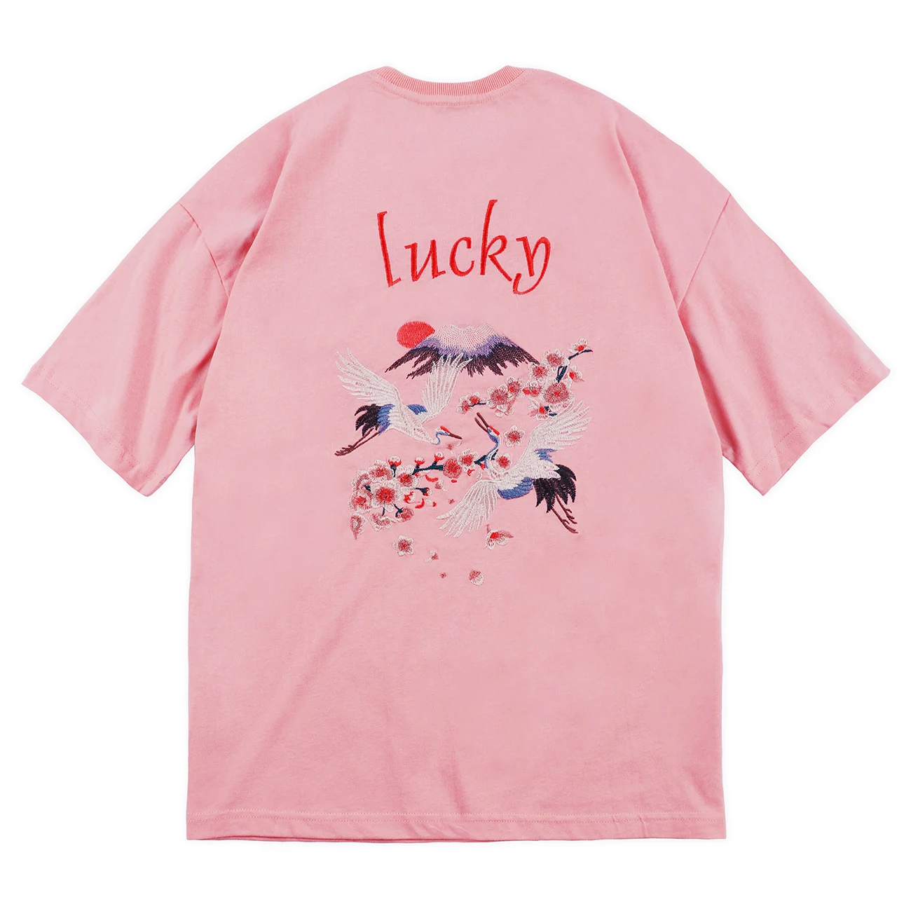 Футболка с вышивкой журавлей уличная Мужская футболка в японском стиле