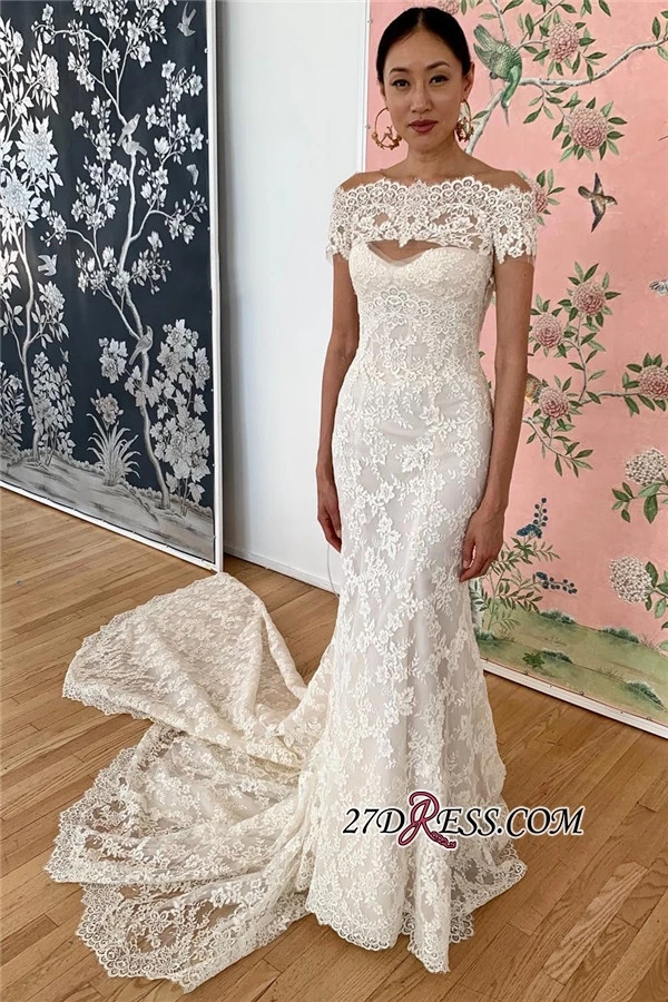 

Applique Off-the-shoulder Mermaid Scoop Elegant Wedding Dress 2020 Lace Appliques Bride Dresses