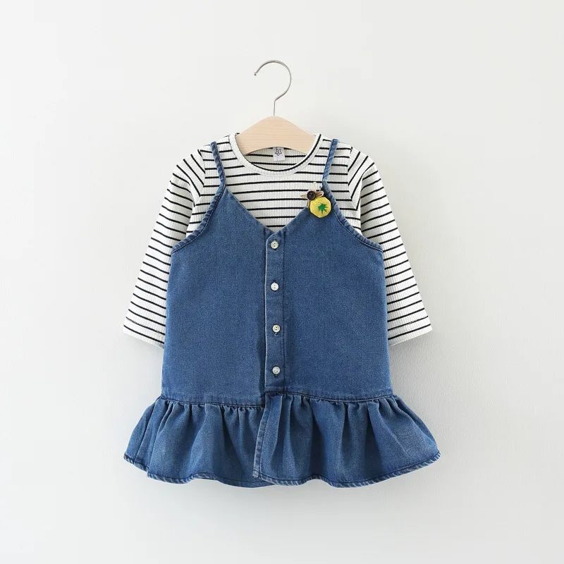 Детские комплекты одежды для девочек футболка с длинными рукавами + джинсовое