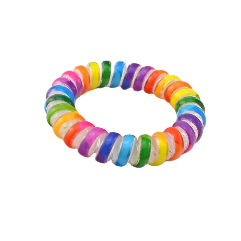 

5Pcs/Lot Size 5.5CM Rainbow Colorful Hairwear Telephone Wire Hair Band Rope Tie Accessories