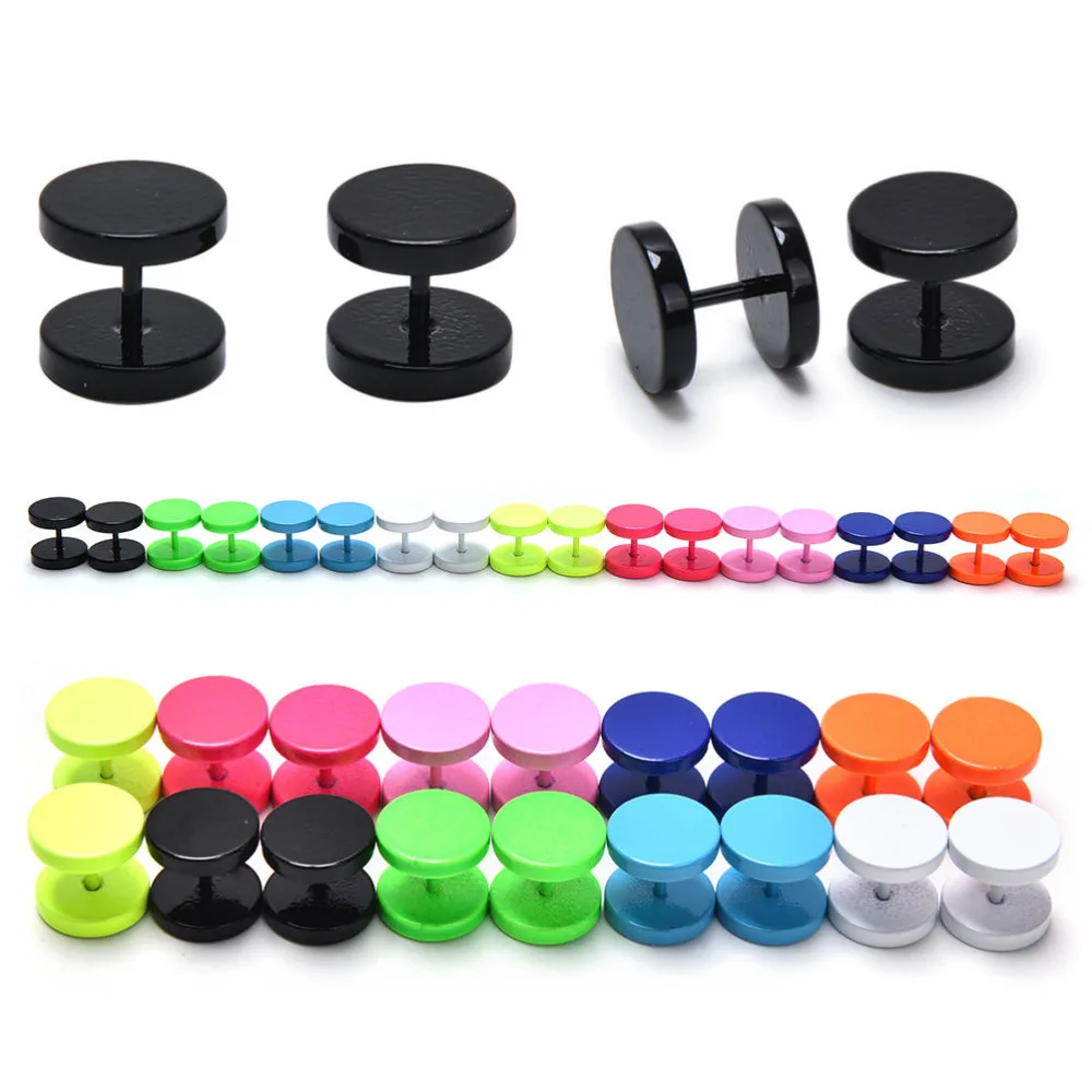 1Pair Fashion Black Silver Stainless Steel Earrings Women Men's Barbell Dumbbell Punk Gothic Stud Earring For Men | Украшения и