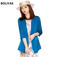 boliyae summer women fashion white jacket casual blazers lady coat 34 sleeve single button blezer temperament ol office top