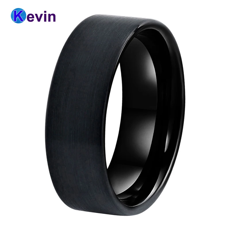 

Tungsten Wedding Band Ring 8MM For Men Women Comfort Fit Black Pipe Cut Brushed
