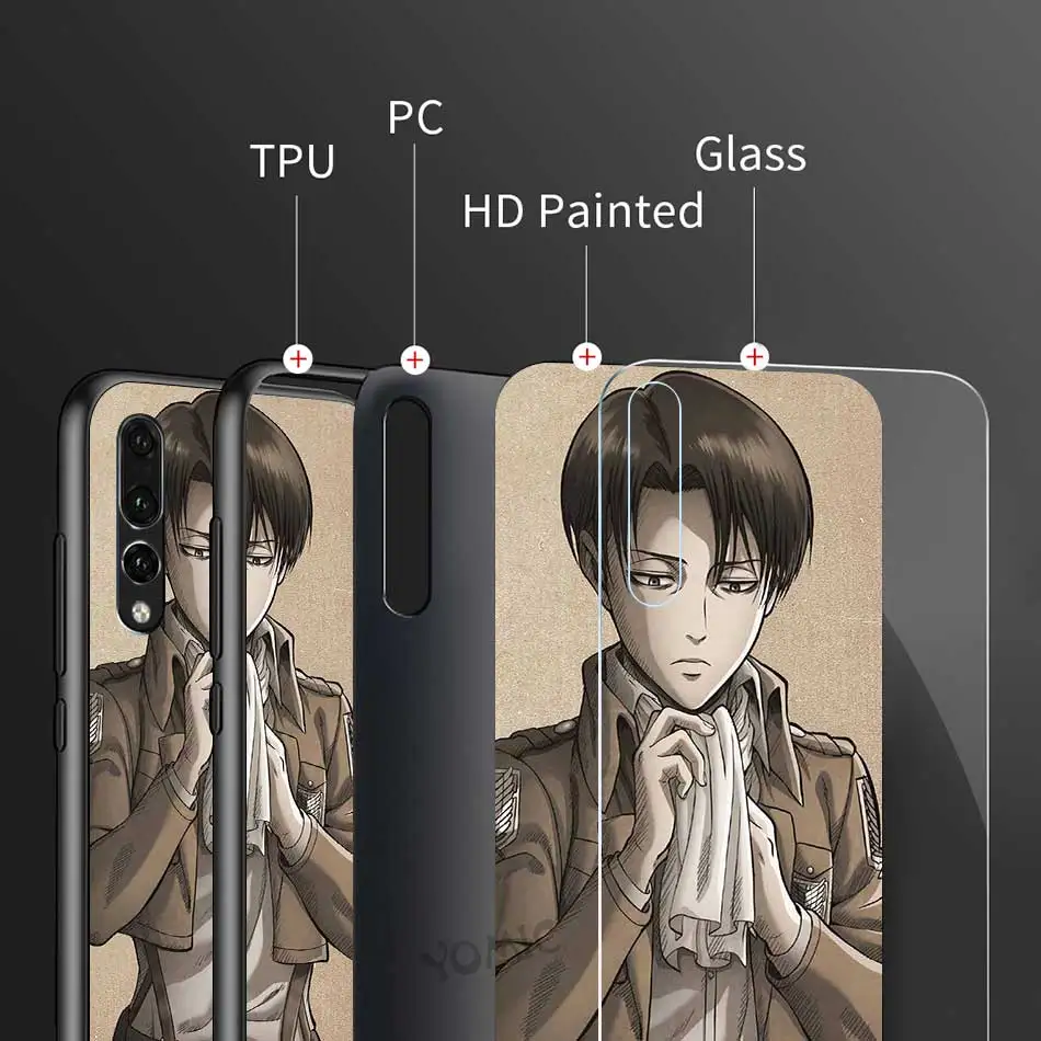 

Attack On Titan Tempered Glass Phone Case for Huawei P30 P40 Pro P20 Lite P Smart Z Y6 Y9 Y7 2019 for Honor 9X 20 8X Cover