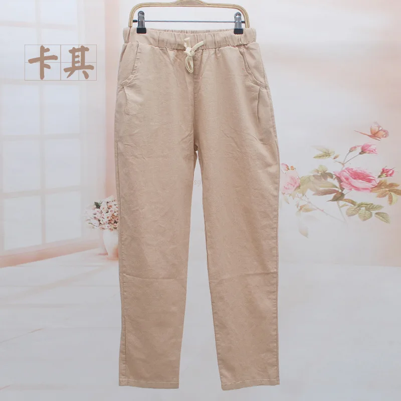 2021 из хлопка и льна тренировочные штаны на каждый день лето весну женские размера