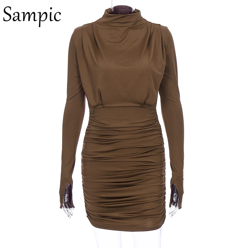 Sampic женские вечерние Клубные белые облегающие мини Осень-зима платье с высоким