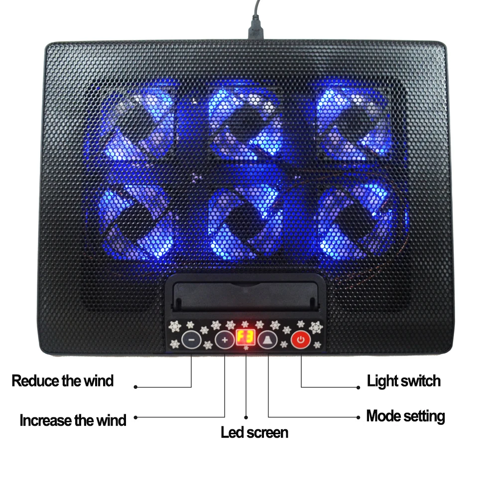 

Laptop Coolers PC Cooler Notebook Cooling Pad 2 USB Ports 6 Silent Led Fans Powerful Air Flow Portable Adjustable Laptop Stand
