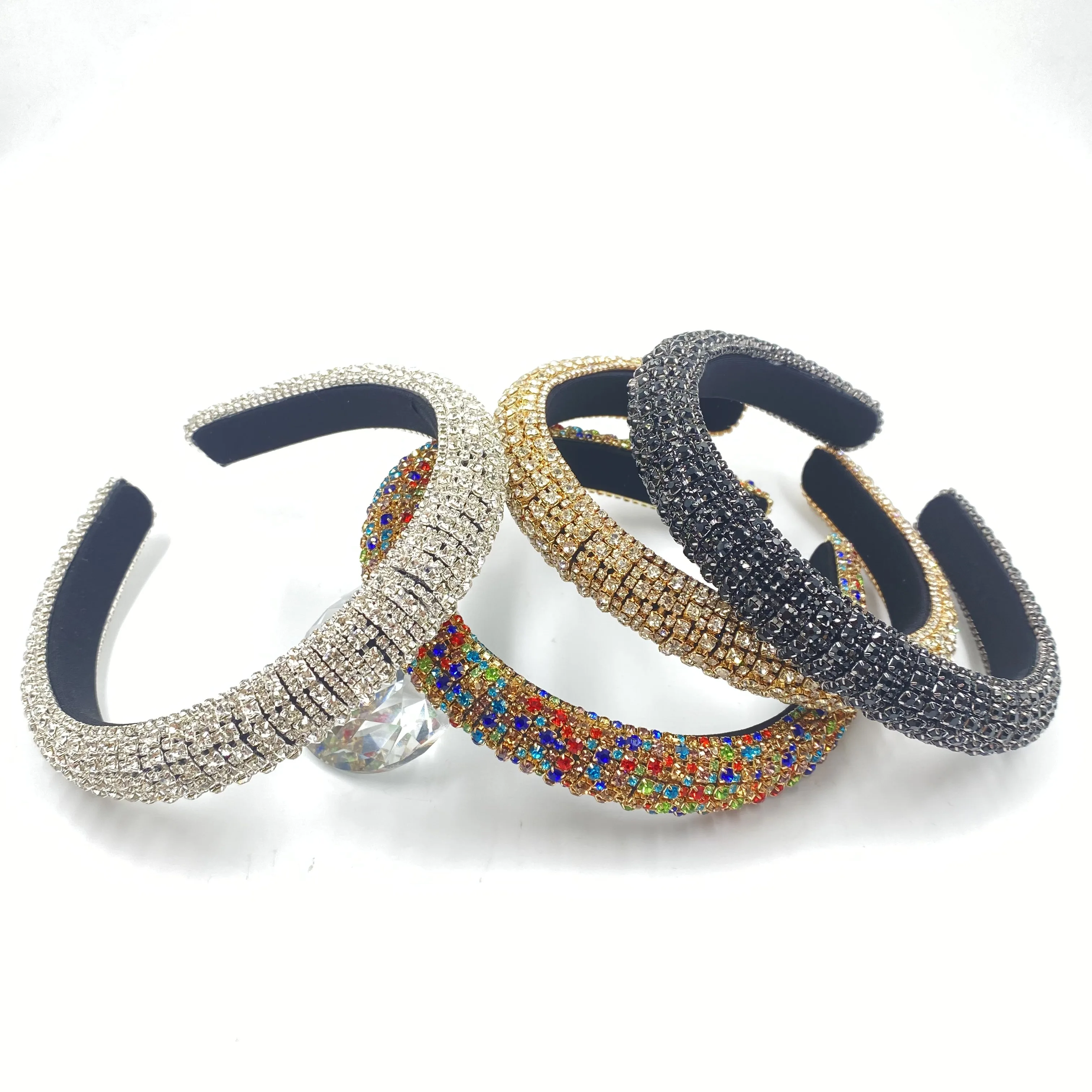 

Hot Selling Bling Rhinestone Thin Sponge Headbands For Women New Bejeweled Padded Handmade Hair Accessories Head Hoop Women