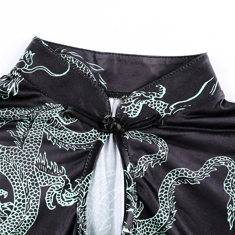 

2021 Chinese Traditional Y2K Dress for Women Dragon Split Sexy Mini Dresses Hollow Out Cheongsam Vintage Party Club Vestido