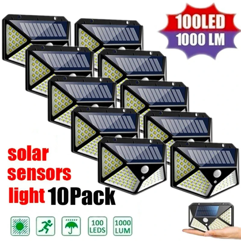 2/4/10PCS 100 LED Solar Light Outdoor Solar Wall Lamp PIR Motion Sensor...