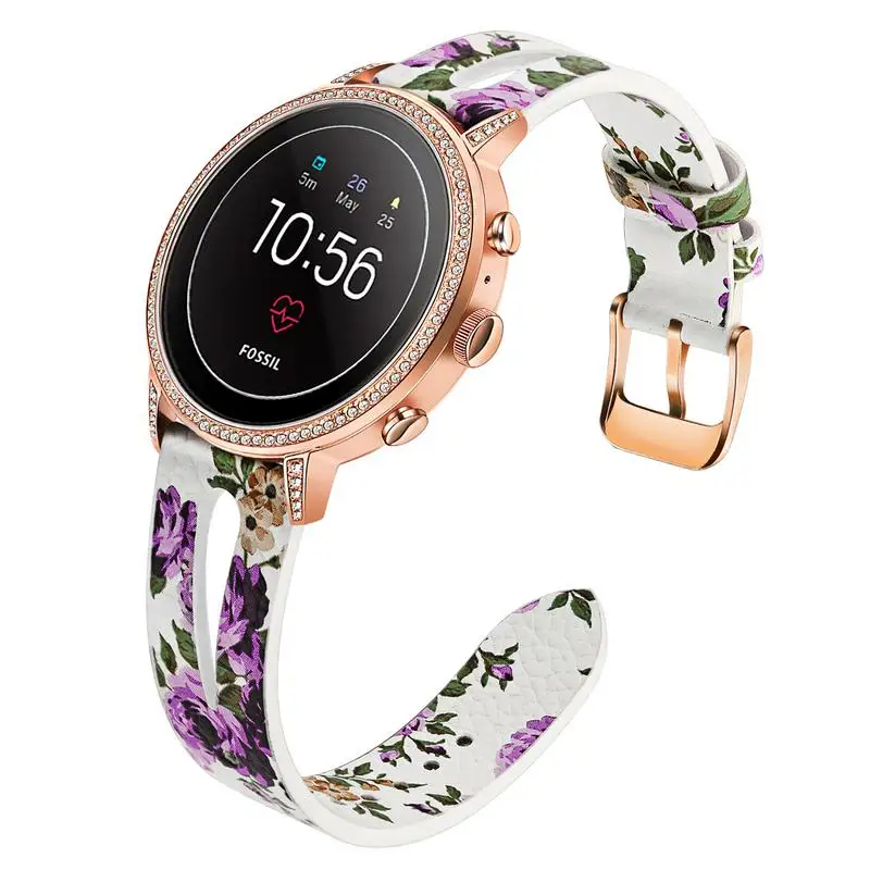 Цветочный ремешок для часов из натуральной кожи 18 мм 20 мм для Fossil Women' Gen 4 Venture HR/Gen 3 Q Venture/Q портной/Q Gazer ремешок для часов
