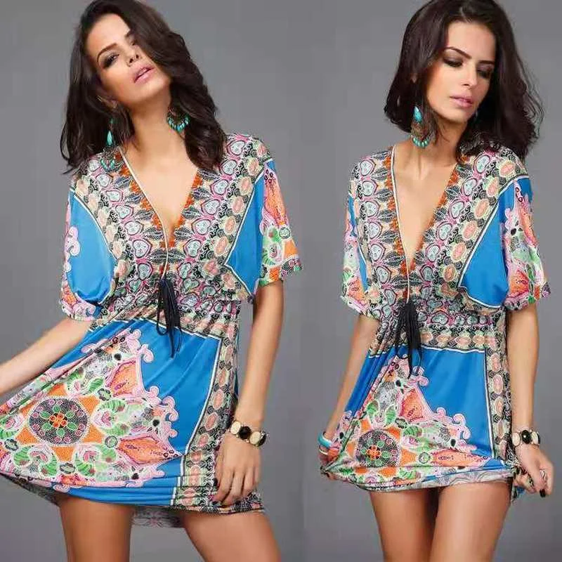 

2021 European and American Spring and Summer V-neck Milk Silk Dress Plus Size Beach Women's Clothing A231
