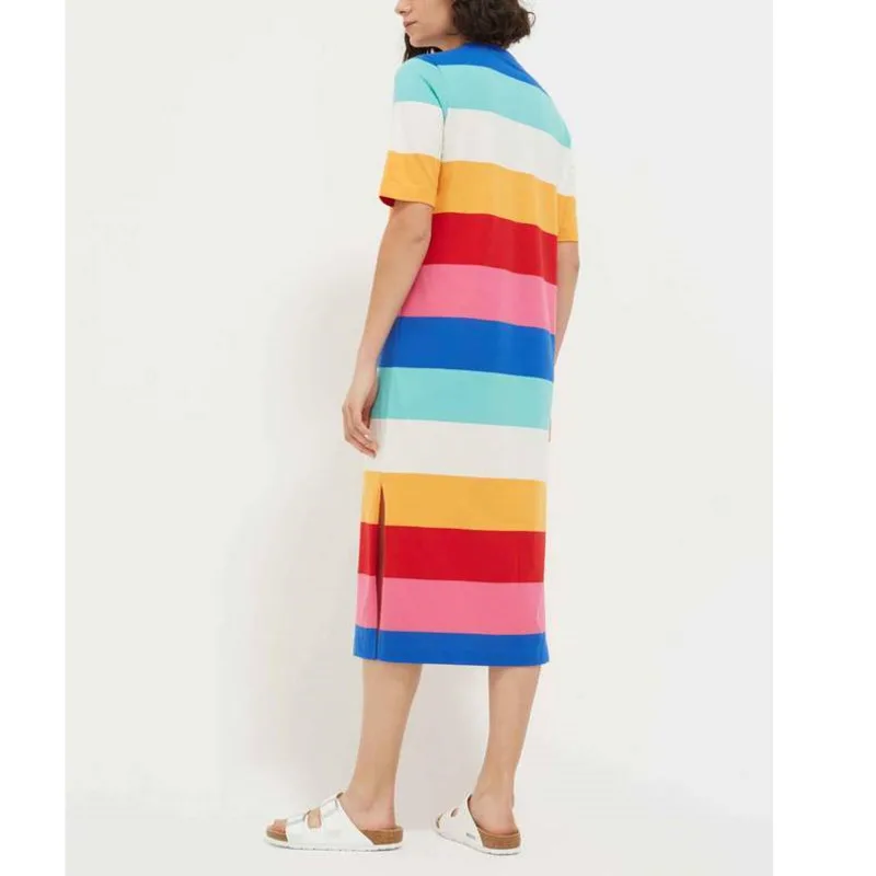Rayé Robes Pour Femmes 2021 D'été Nouvelle Mode Arc-En-Ciel O-cou Décontracté Robe Mi-longue À Manches Courtes Lâche Homewear Vêtements femme